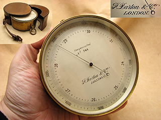 Late Victorian brass cased barometer
& altimeter signed 'F. Darton & Co, London' with leather case